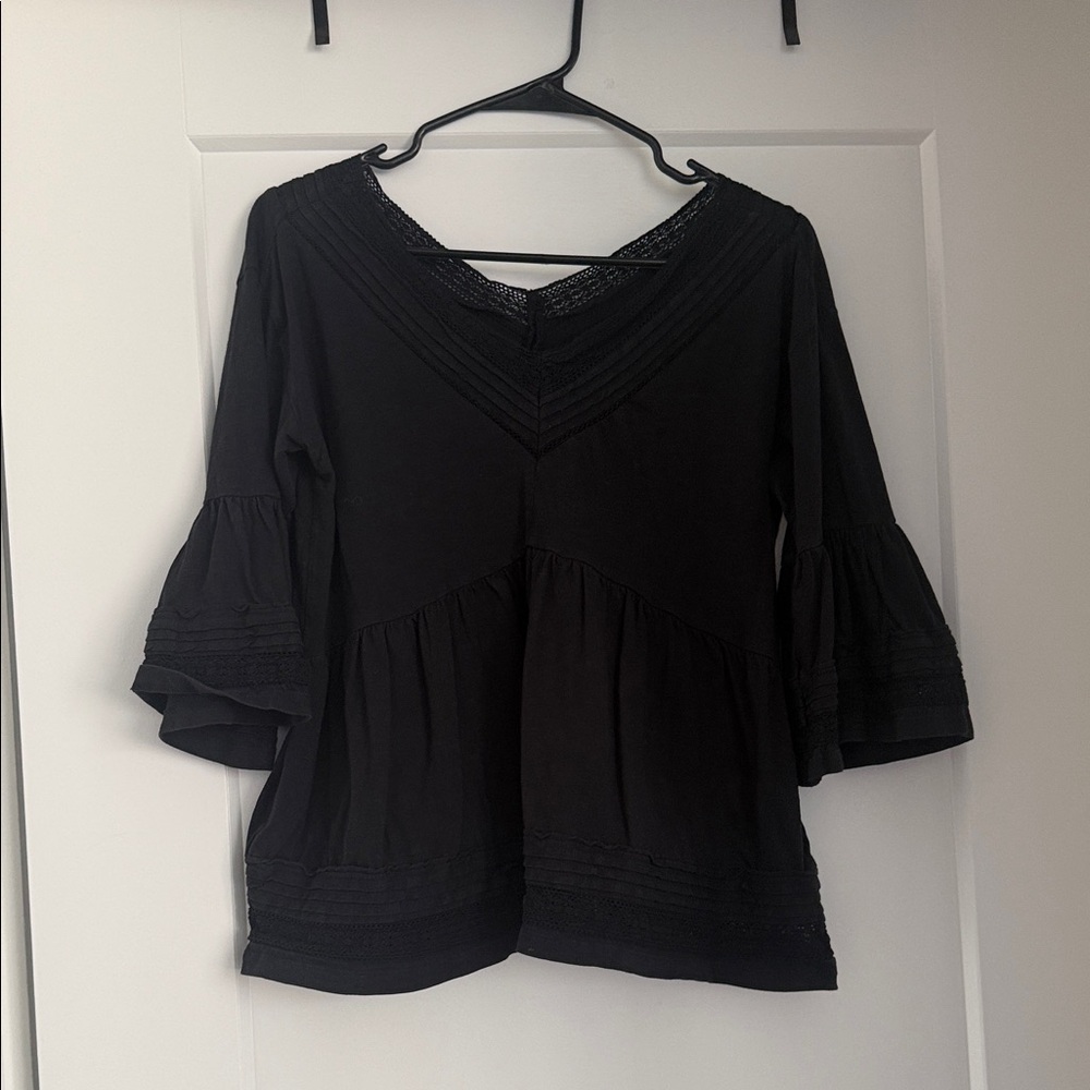 Anthropologie Black Lace Trim Blouse
